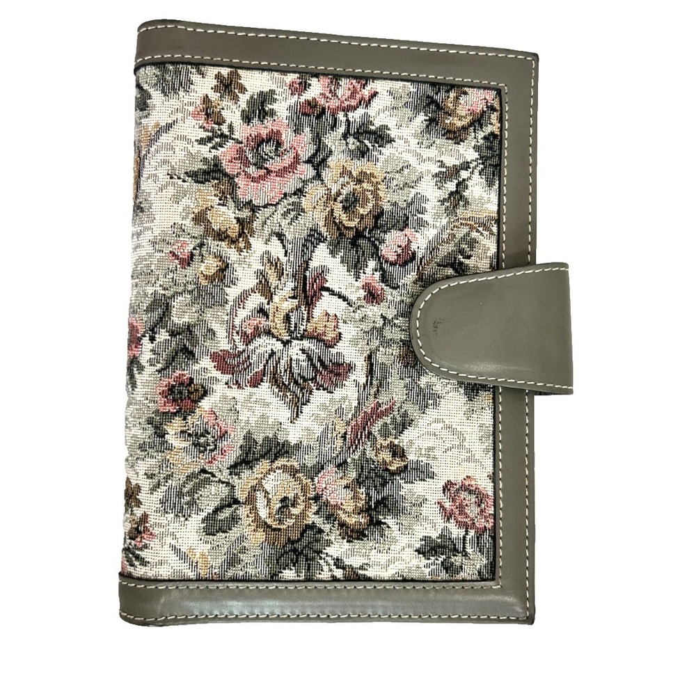 Vtg Floral Tapestry Bible Cover Book Jacket Case Travel Organizer 6x9 Grey EUC